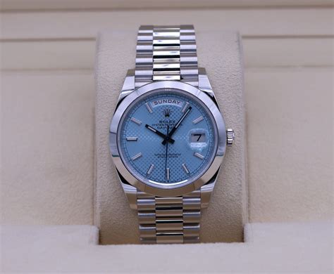 Rolex Day Date 40 Ice Blue Diagonal Motif Dial Platinum President 